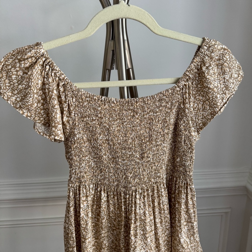 Japna Brown and Cream Floral Ruffled Sleeves Boho Top Size XS - Picture 4 of 5
